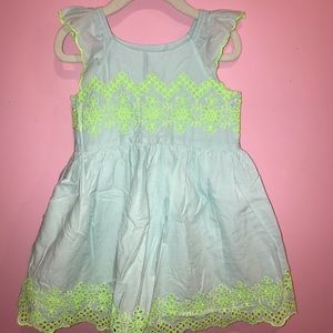Gap Kids Aqua Blue Eyelet Dress w Yellow Trim Sz 4